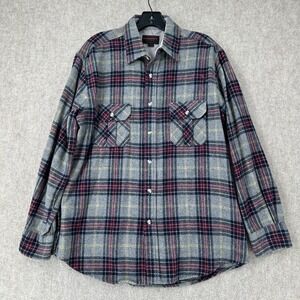 Vtg Oshmans Sportswear Flannel Shirt Mens‎ LARGE Gray Tan Australian Wool